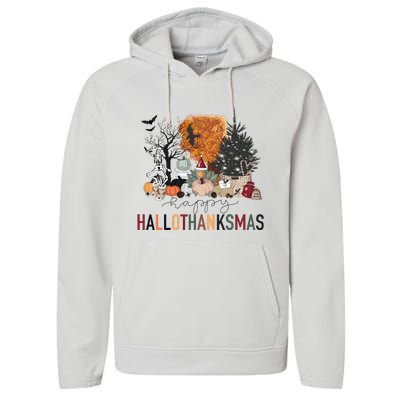 Happy Hallothanksmas Skeleton Turkey Christmas Halloween Performance Fleece Hoodie