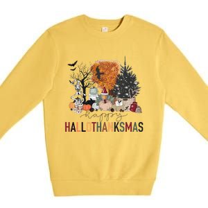 Happy Hallothanksmas Skeleton Turkey Christmas Halloween Premium Crewneck Sweatshirt