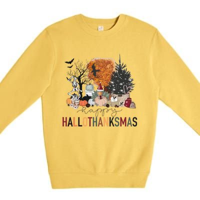 Happy Hallothanksmas Skeleton Turkey Christmas Halloween Premium Crewneck Sweatshirt