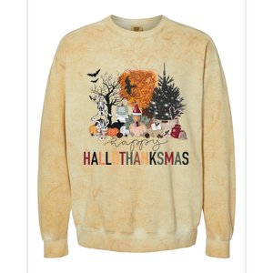 Happy Hallothanksmas Skeleton Turkey Christmas Halloween Colorblast Crewneck Sweatshirt