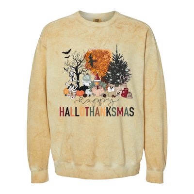 Happy Hallothanksmas Skeleton Turkey Christmas Halloween Colorblast Crewneck Sweatshirt