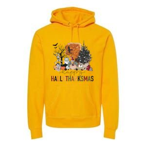 Happy Hallothanksmas Skeleton Turkey Christmas Halloween Premium Hoodie