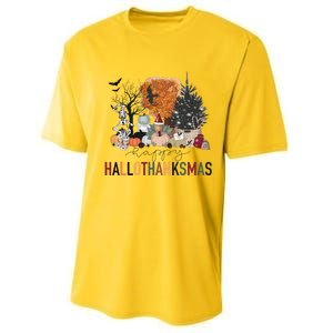 Happy Hallothanksmas Skeleton Turkey Christmas Halloween Performance Sprint T-Shirt