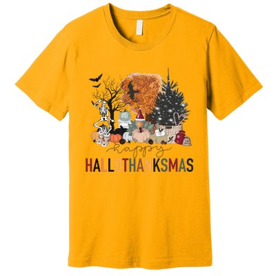 Happy Hallothanksmas Skeleton Turkey Christmas Halloween Premium T-Shirt