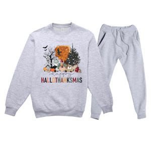 Happy Hallothanksmas Skeleton Turkey Christmas Halloween Premium Crewneck Sweatsuit Set