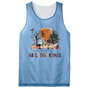 Happy Hallothanksmas Skeleton Turkey Christmas Halloween Mesh Reversible Basketball Jersey Tank