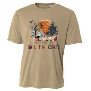 Happy Hallothanksmas Skeleton Turkey Christmas Halloween Cooling Performance Crew T-Shirt