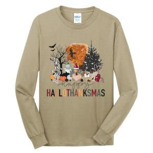 Happy Hallothanksmas Skeleton Turkey Christmas Halloween Tall Long Sleeve T-Shirt