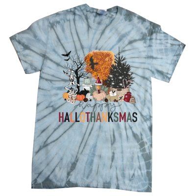 Happy Hallothanksmas Skeleton Turkey Christmas Halloween Tie-Dye T-Shirt