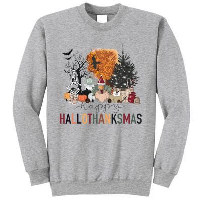 Happy Hallothanksmas Skeleton Turkey Christmas Halloween Sweatshirt