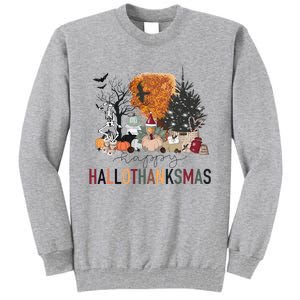 Happy Hallothanksmas Skeleton Turkey Christmas Halloween Tall Sweatshirt