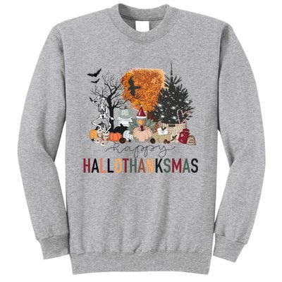 Happy Hallothanksmas Skeleton Turkey Christmas Halloween Tall Sweatshirt