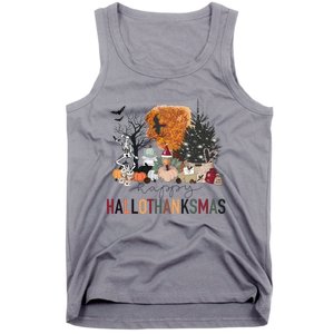 Happy Hallothanksmas Skeleton Turkey Christmas Halloween Tank Top