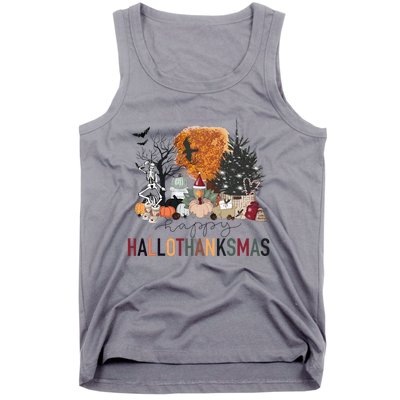 Happy Hallothanksmas Skeleton Turkey Christmas Halloween Tank Top