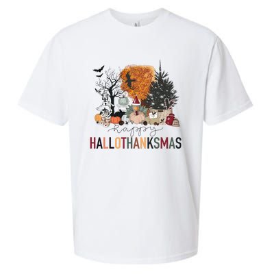 Happy Hallothanksmas Skeleton Turkey Christmas Halloween Sueded Cloud Jersey T-Shirt