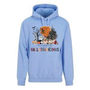 Happy Hallothanksmas Skeleton Turkey Christmas Halloween Unisex Surf Hoodie