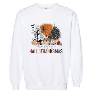 Happy Hallothanksmas Skeleton Turkey Christmas Halloween Garment-Dyed Sweatshirt