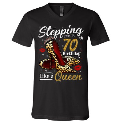 High Heels Stepping Into My 70th Birthday 70 and Fabulous V-Neck T-Shirt