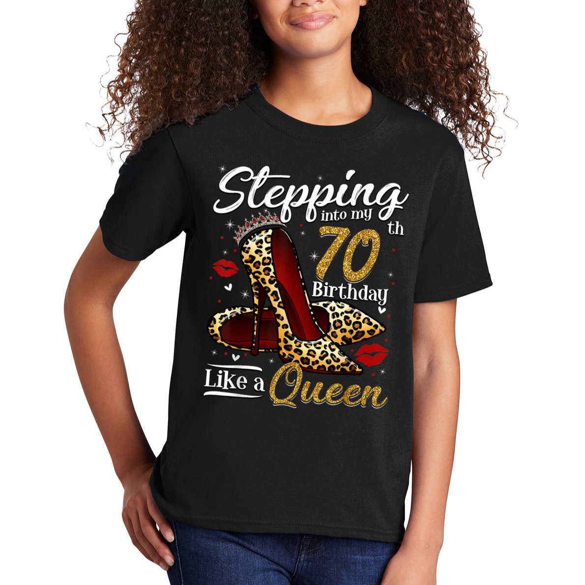 High Heels Stepping Into My 70th Birthday 70 and Fabulous Kids T-Shirt