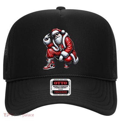 Hip Hop Santa Rapper Christmas High Crown Mesh Back Trucker Hat