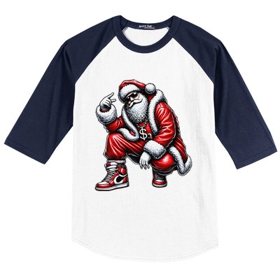 Hip Hop Santa Rapper Christmas Baseball Sleeve Shirt