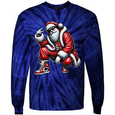 Hip Hop Santa Rapper Christmas Tie-Dye Long Sleeve Shirt