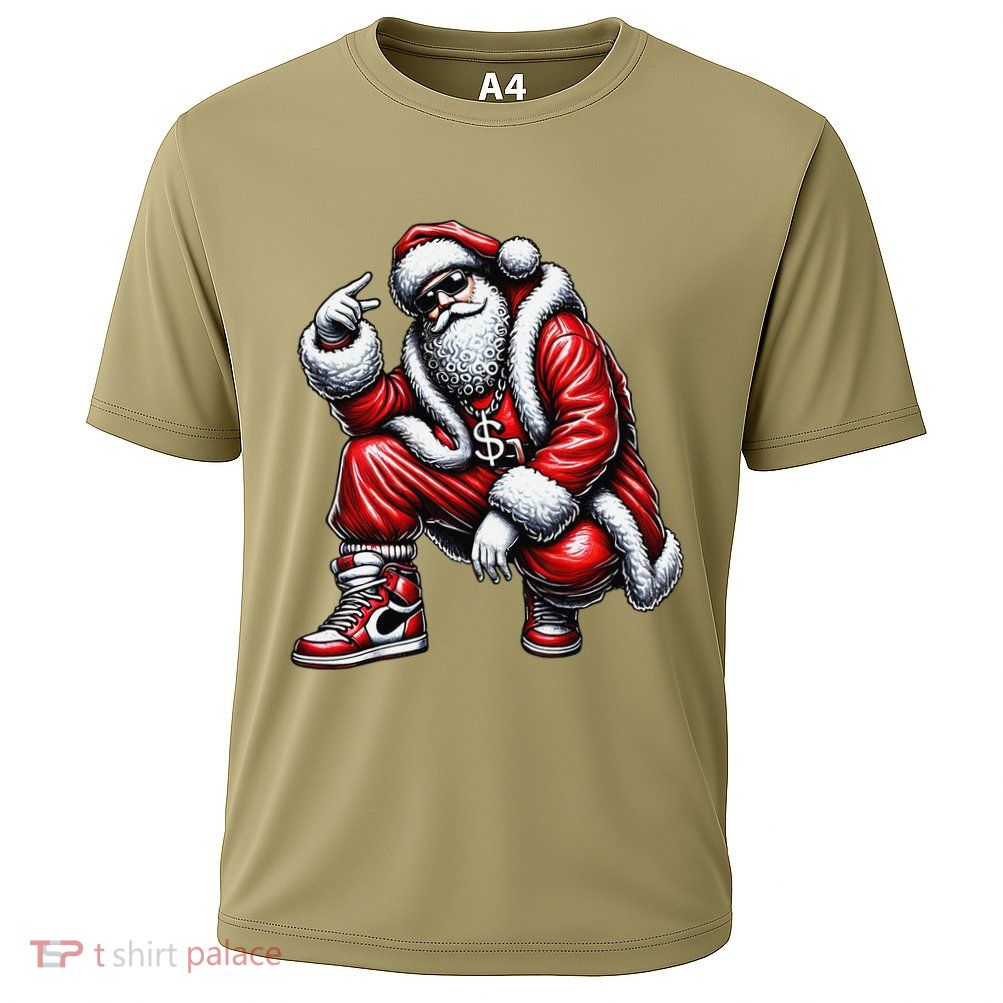 Hip Hop Santa Rapper Christmas Cooling Performance Crew T-Shirt