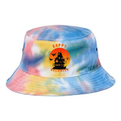 Happy Halloween Spooky Creepy Haunted House Spider Bats Tie Dye Newport Bucket Hat