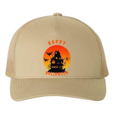 Happy Halloween Spooky Creepy Haunted House Spider Bats Yupoong Adult 5-Panel Trucker Hat