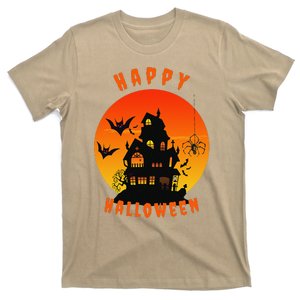 Happy Halloween Spooky Creepy Haunted House Spider Bats T-Shirt