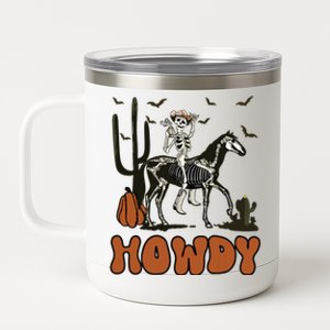 Halloween Howdy Skeleton With Horse And Cowboy Hat 12 oz Stainless Steel Tumbler Cup