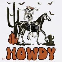 Halloween Howdy Skeleton With Horse And Cowboy Hat Flat Bill Trucker Hat