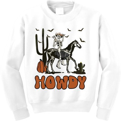 Halloween Howdy Skeleton With Horse And Cowboy Hat Kids Sweatshirt