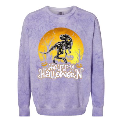 Happy Halloween Spooky Trex Skeleton Dinosaur Gift Colorblast Crewneck Sweatshirt