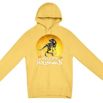 Happy Halloween Spooky Trex Skeleton Dinosaur Gift Premium Pullover Hoodie