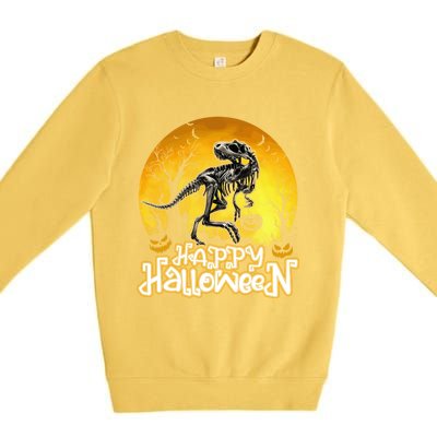 Happy Halloween Spooky Trex Skeleton Dinosaur Gift Premium Crewneck Sweatshirt