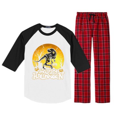 Happy Halloween Spooky Trex Skeleton Dinosaur Gift Raglan Sleeve Pajama Set