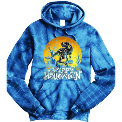 Happy Halloween Spooky Trex Skeleton Dinosaur Gift Tie Dye Hoodie