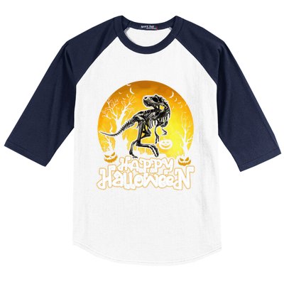 Happy Halloween Spooky Trex Skeleton Dinosaur Gift Baseball Sleeve Shirt