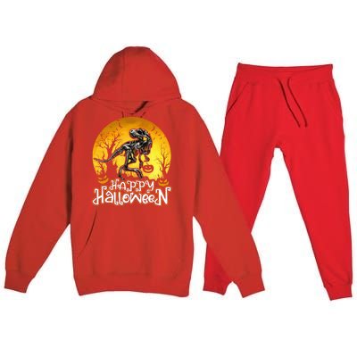 Happy Halloween Spooky Trex Skeleton Dinosaur Gift Premium Hooded Sweatsuit Set