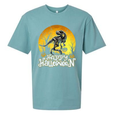 Happy Halloween Spooky Trex Skeleton Dinosaur Gift Sueded Cloud Jersey T-Shirt