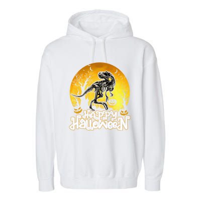 Happy Halloween Spooky Trex Skeleton Dinosaur Gift Garment-Dyed Fleece Hoodie