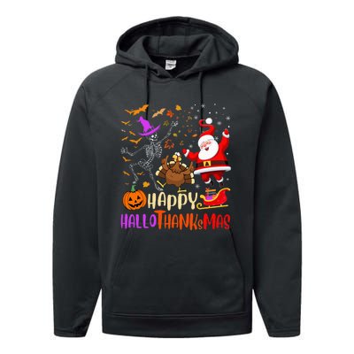 Happy Hallothanksmas Skeleton Pumpkin Turkey Santa Dancing Performance Fleece Hoodie