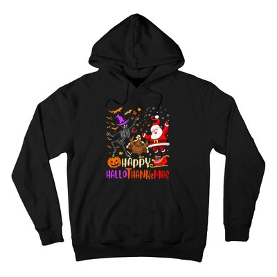 Happy Hallothanksmas Skeleton Pumpkin Turkey Santa Dancing Hoodie