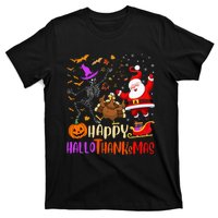 Happy Hallothanksmas Skeleton Pumpkin Turkey Santa Dancing T-Shirt