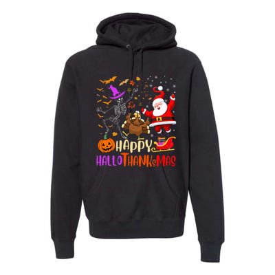 Happy Hallothanksmas Skeleton Pumpkin Turkey Santa Dancing Premium Hoodie