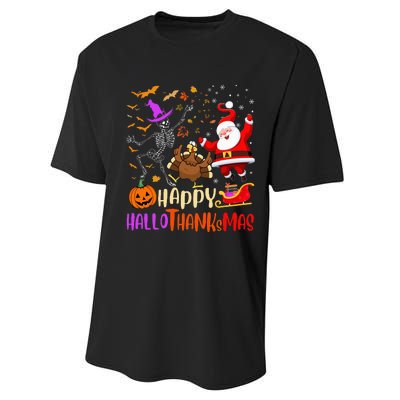 Happy Hallothanksmas Skeleton Pumpkin Turkey Santa Dancing Performance Sprint T-Shirt