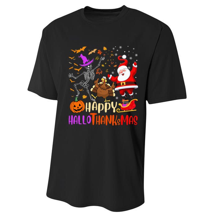 Happy Hallothanksmas Skeleton Pumpkin Turkey Santa Dancing Performance Sprint T-Shirt