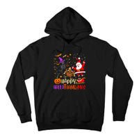 Happy Hallothanksmas Skeleton Pumpkin Turkey Santa Dancing Tall Hoodie