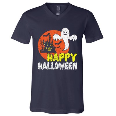 Happy Halloween Spooky Ghost V-Neck T-Shirt